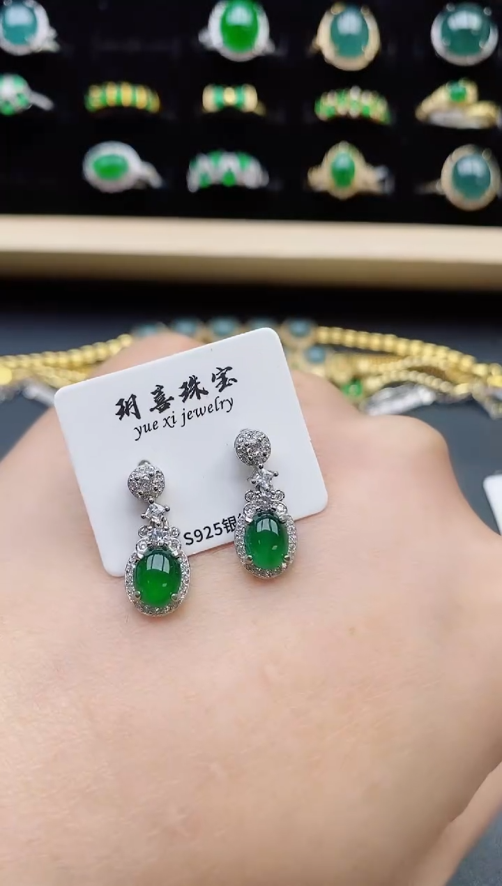 【闪购商品】翡翠银S925镶嵌耳饰080550