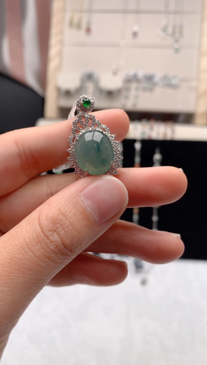 【闪购商品】翡翠吊坠(不含链)银S925镶嵌3号