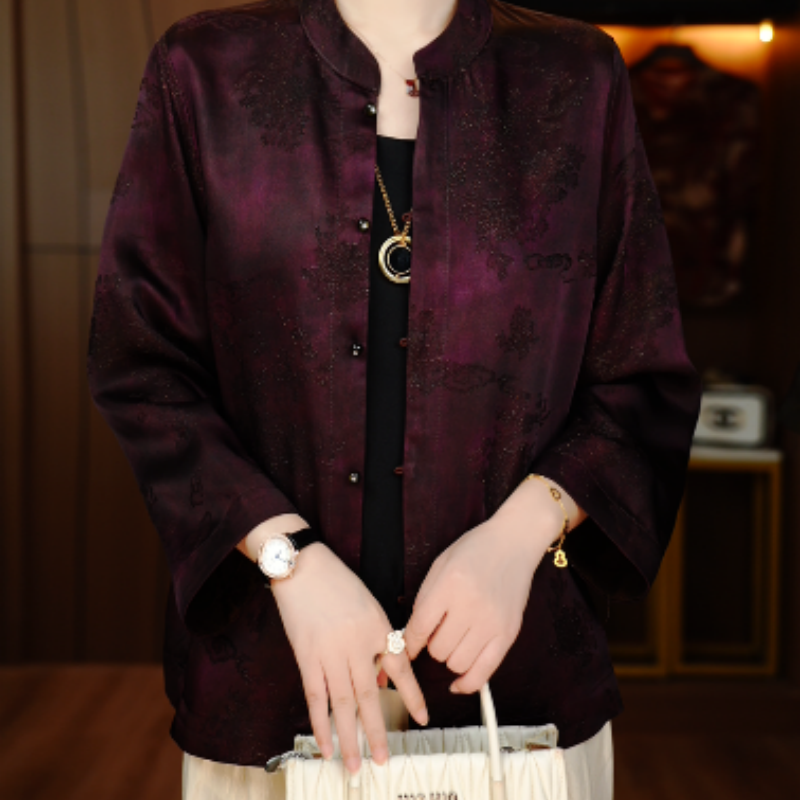 新款春季休闲风宽松型常规长袖圆领洋气新中式国风衬衫V25Q1652