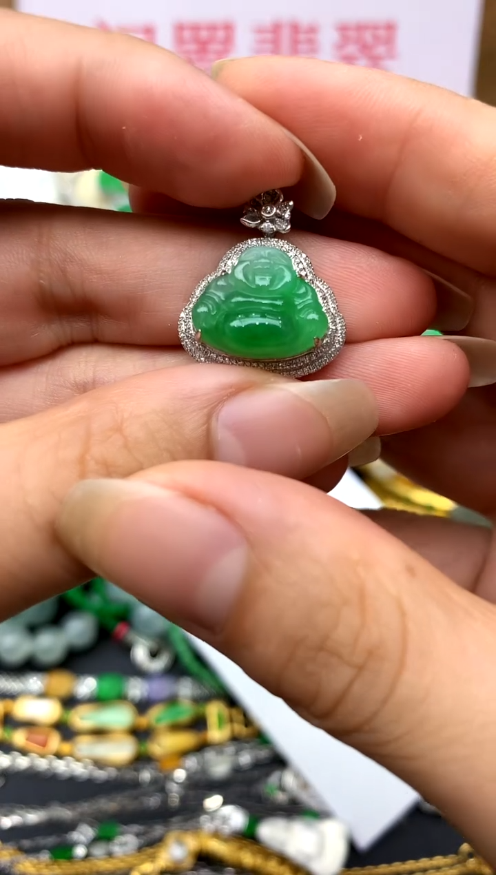 翡翠18K金镶嵌颈饰351-中国好珍宝