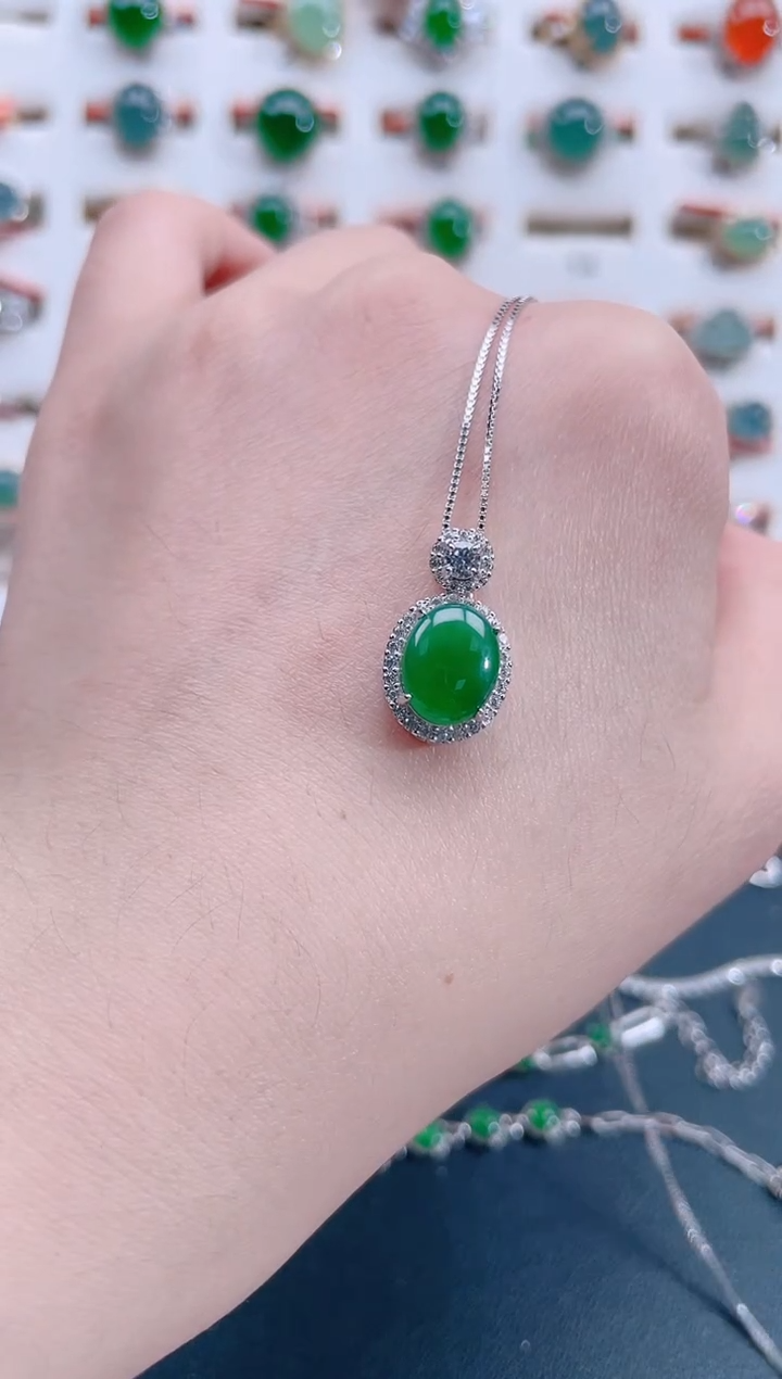 颈饰银S925镶嵌翡翠天然翡翠