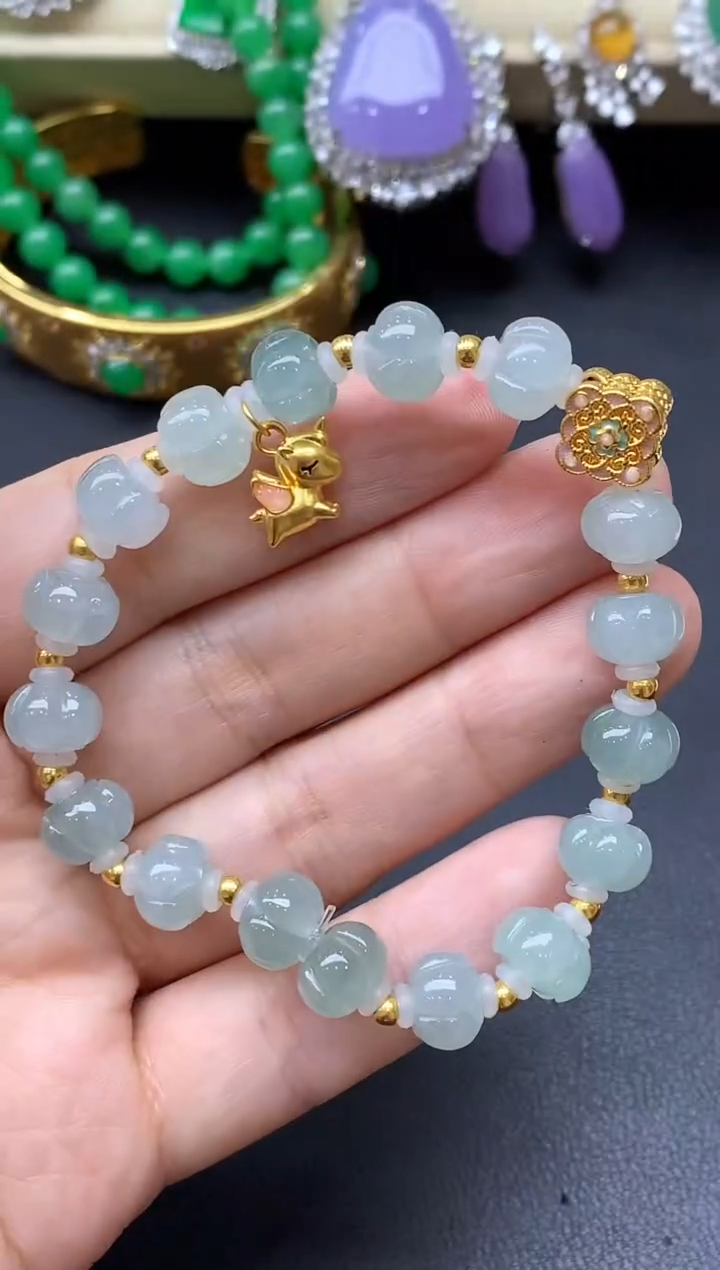 足金镶嵌手链翡翠536-中国好珍宝