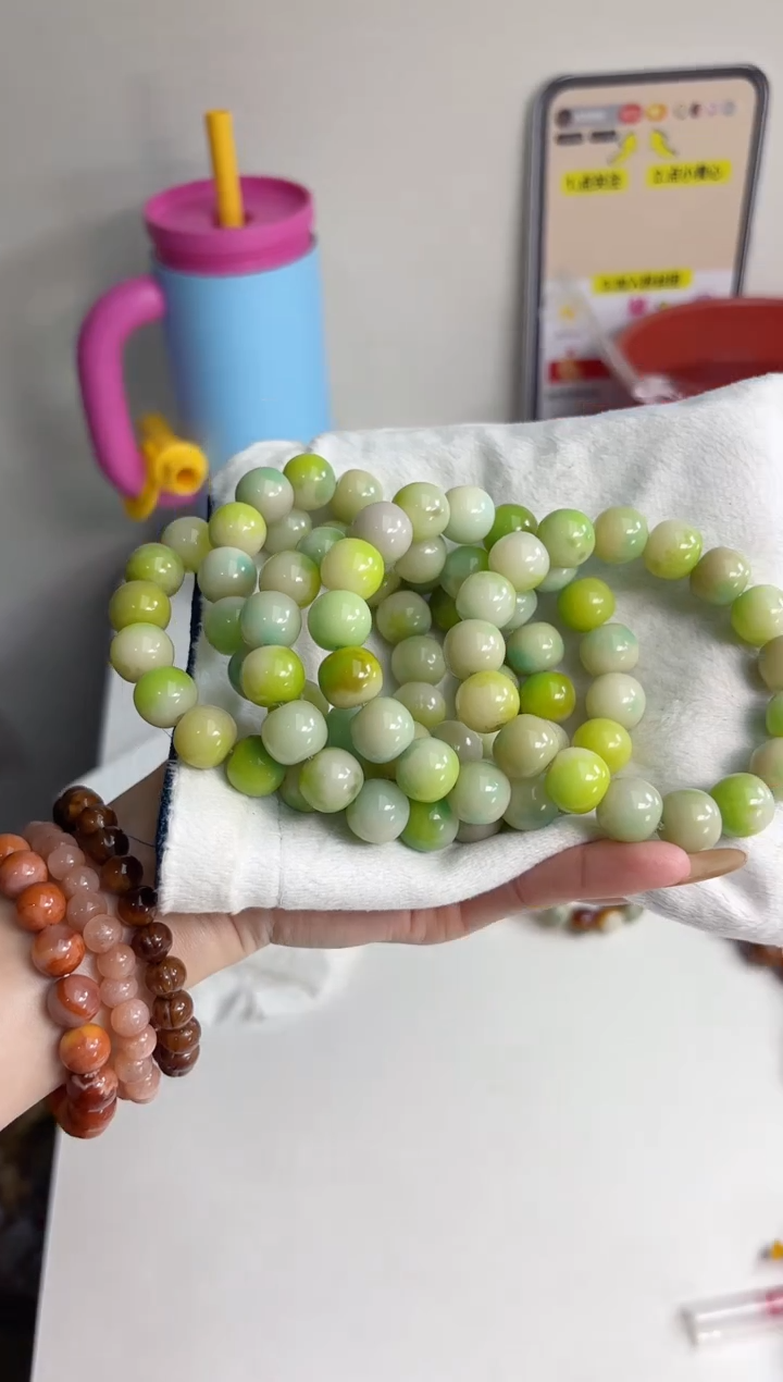 手串菩提根/象牙果沐j67绿泡泡玉化苹果12*13mm手串