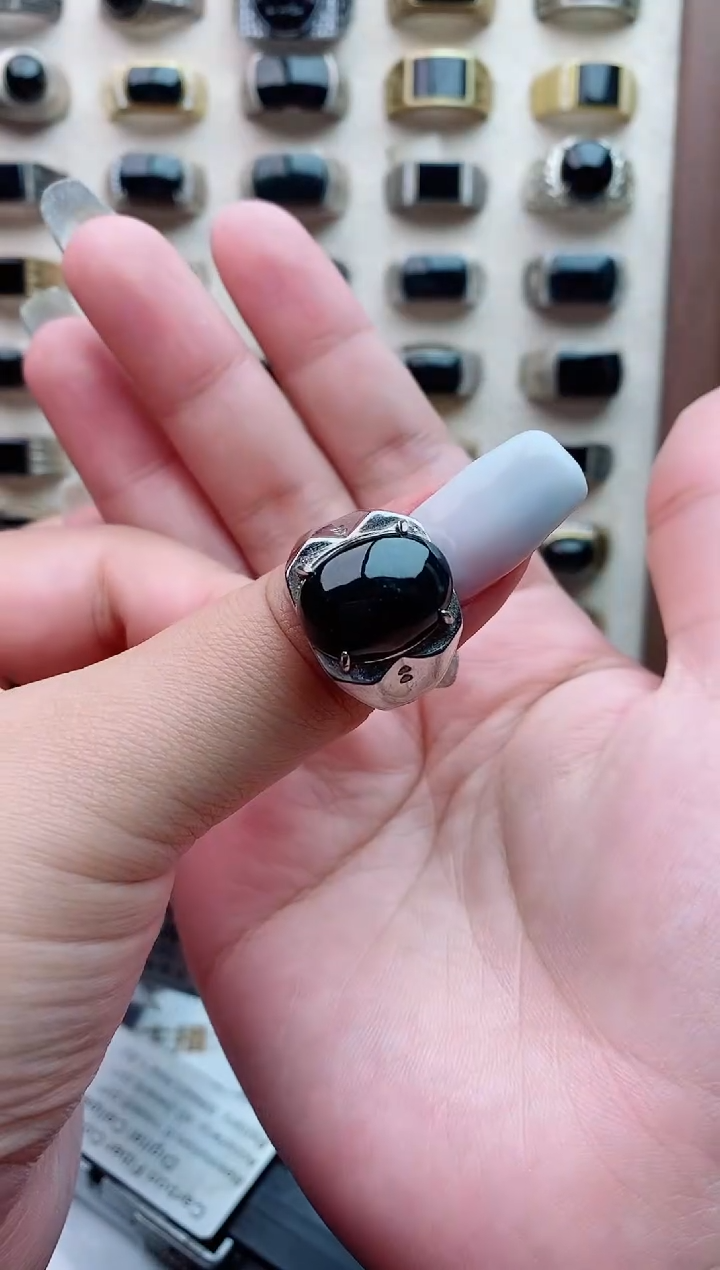 银S925镶嵌戒指翡翠天然翡翠男戒