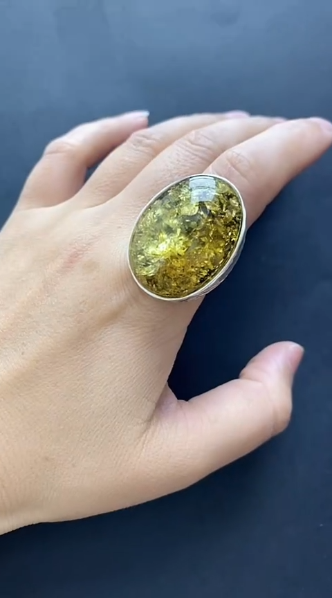 【闪购商品】琥珀裸石银S925镶嵌琥珀戒指