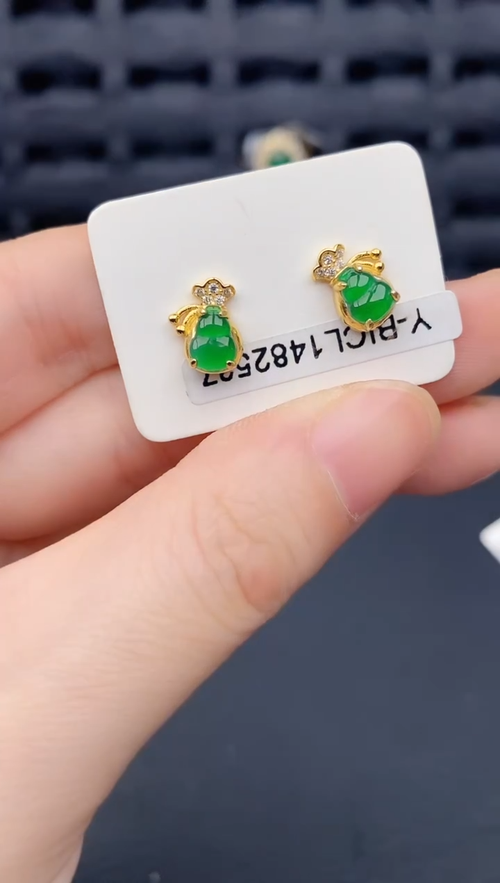 银S925镶嵌翡翠耳饰天然a货翡翠365