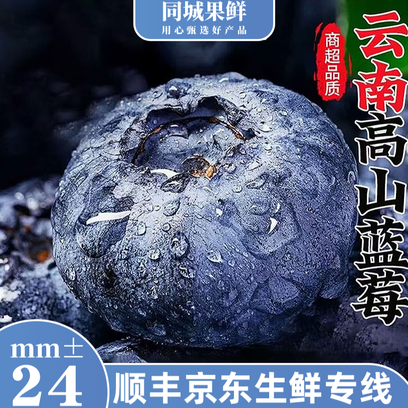 A超大霸王莓24mm±云南花香脆甜蓝莓鲜水果顺丰京东冷链100g/盒