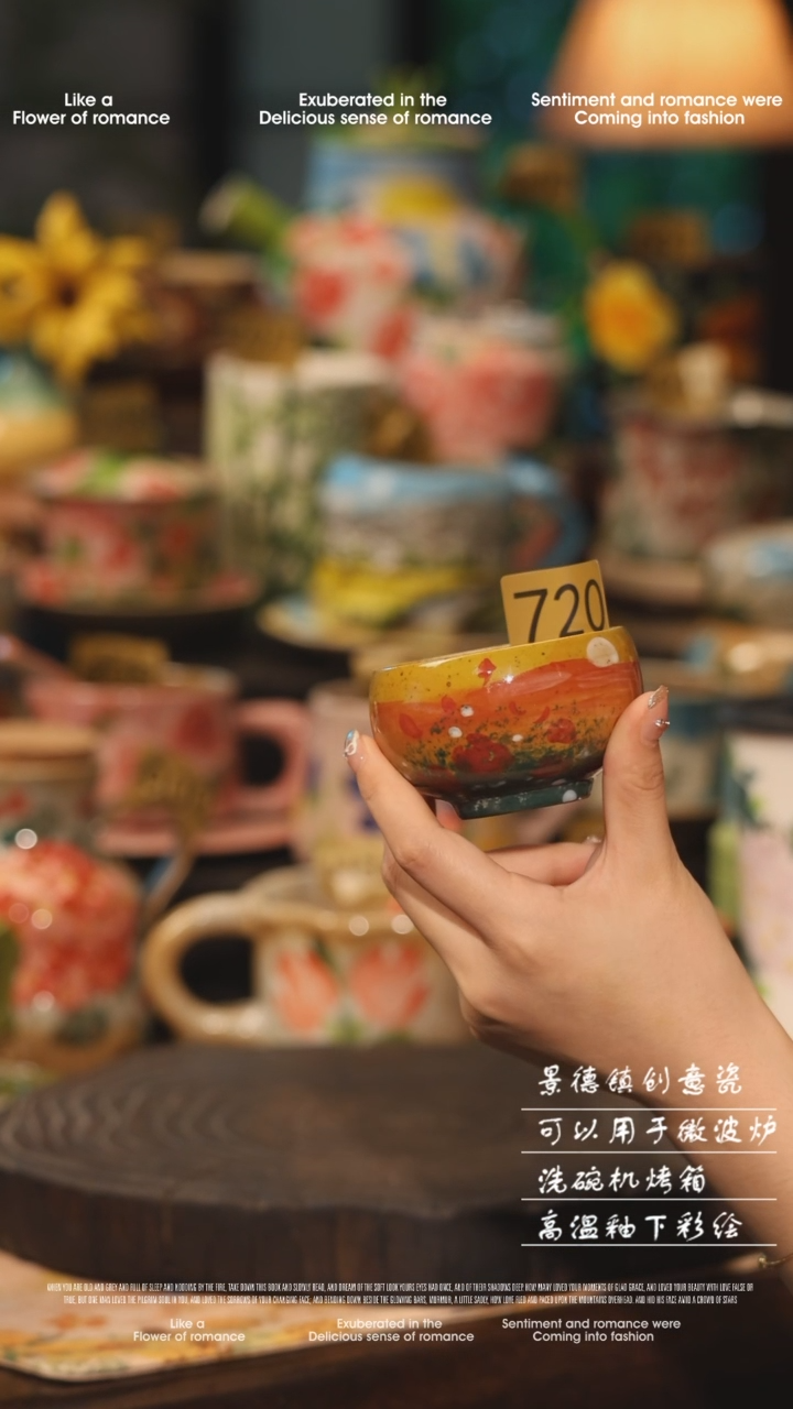 陶瓷720景德镇高温釉下彩绘设计师款式