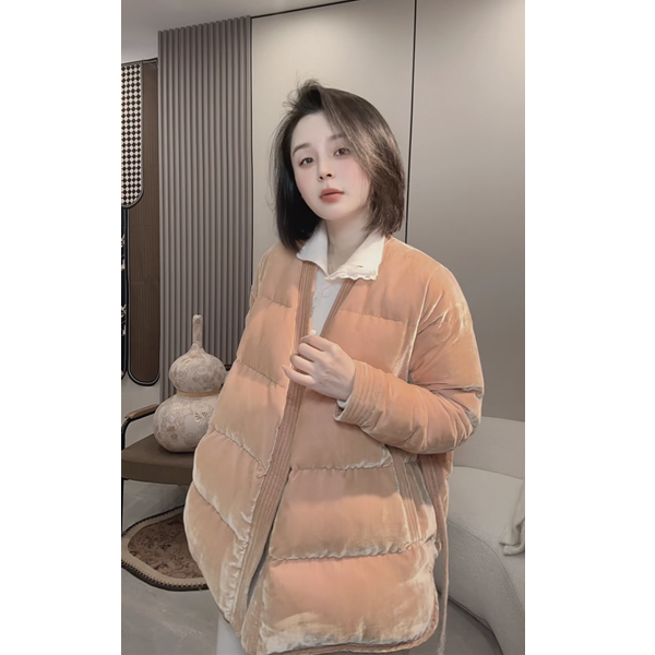 奕奕推荐《羽绒服南瓜橘》桑蚕丝丝绒羽绒服白鸭绒外套女