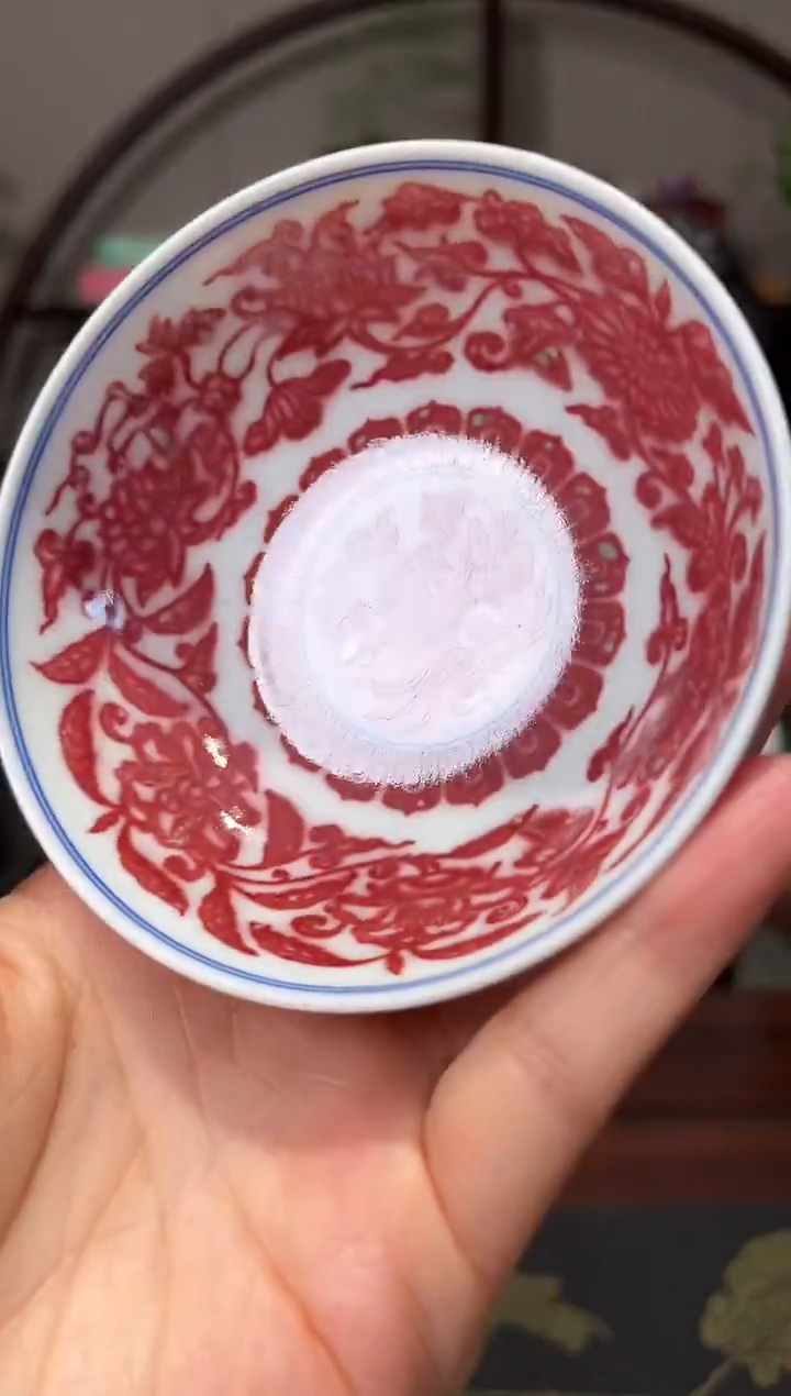 摆件景德镇陶瓷青花釉里红普洱杯