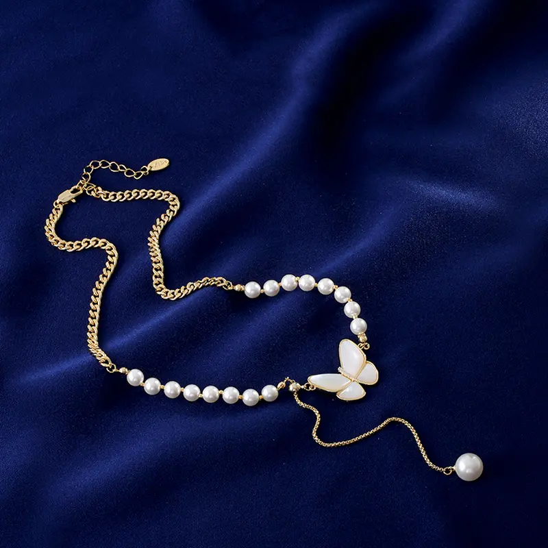 铜合金仿珍珠项链 【老板娘专属】气质蝴蝶流苏百搭颈链项链