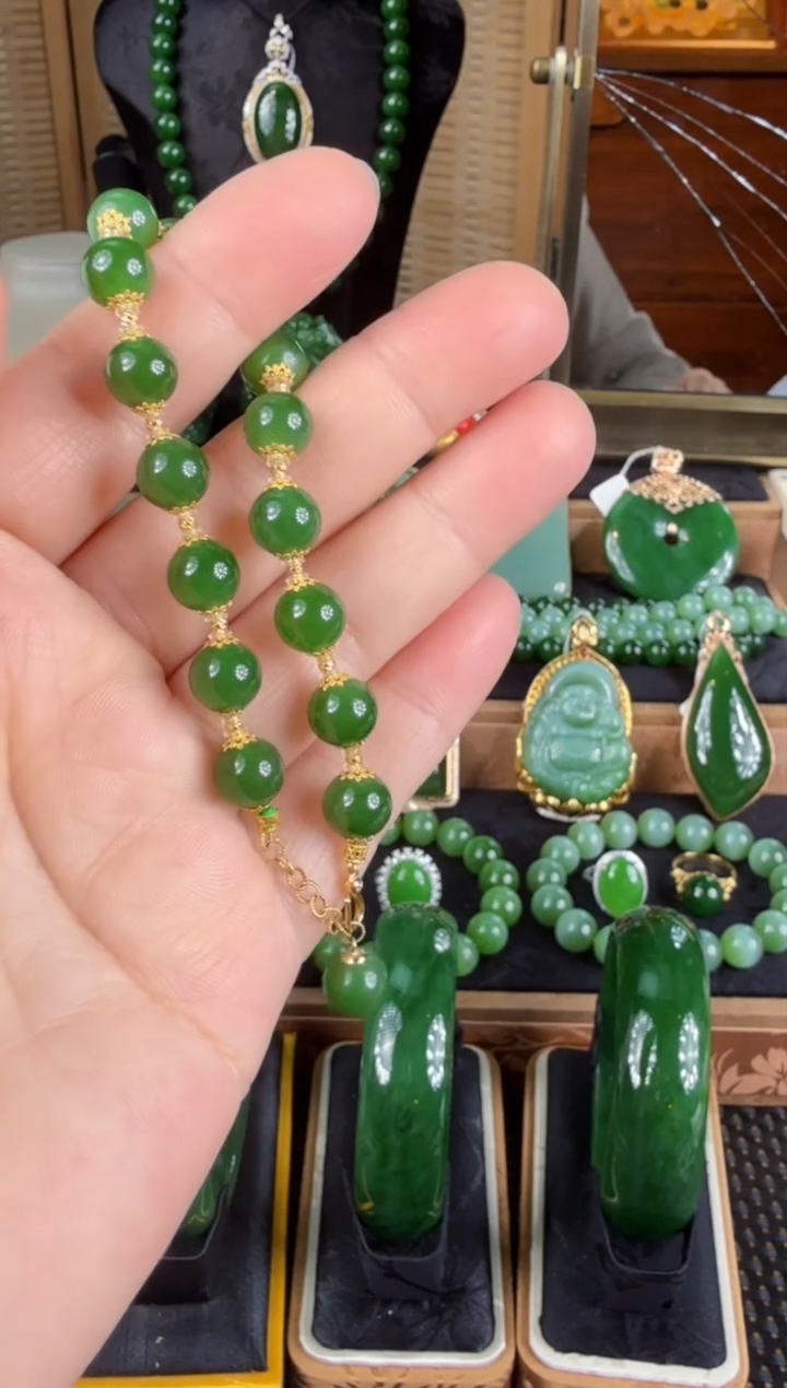 【闪购商品】和田玉（碧玉）手链18K金镶嵌 