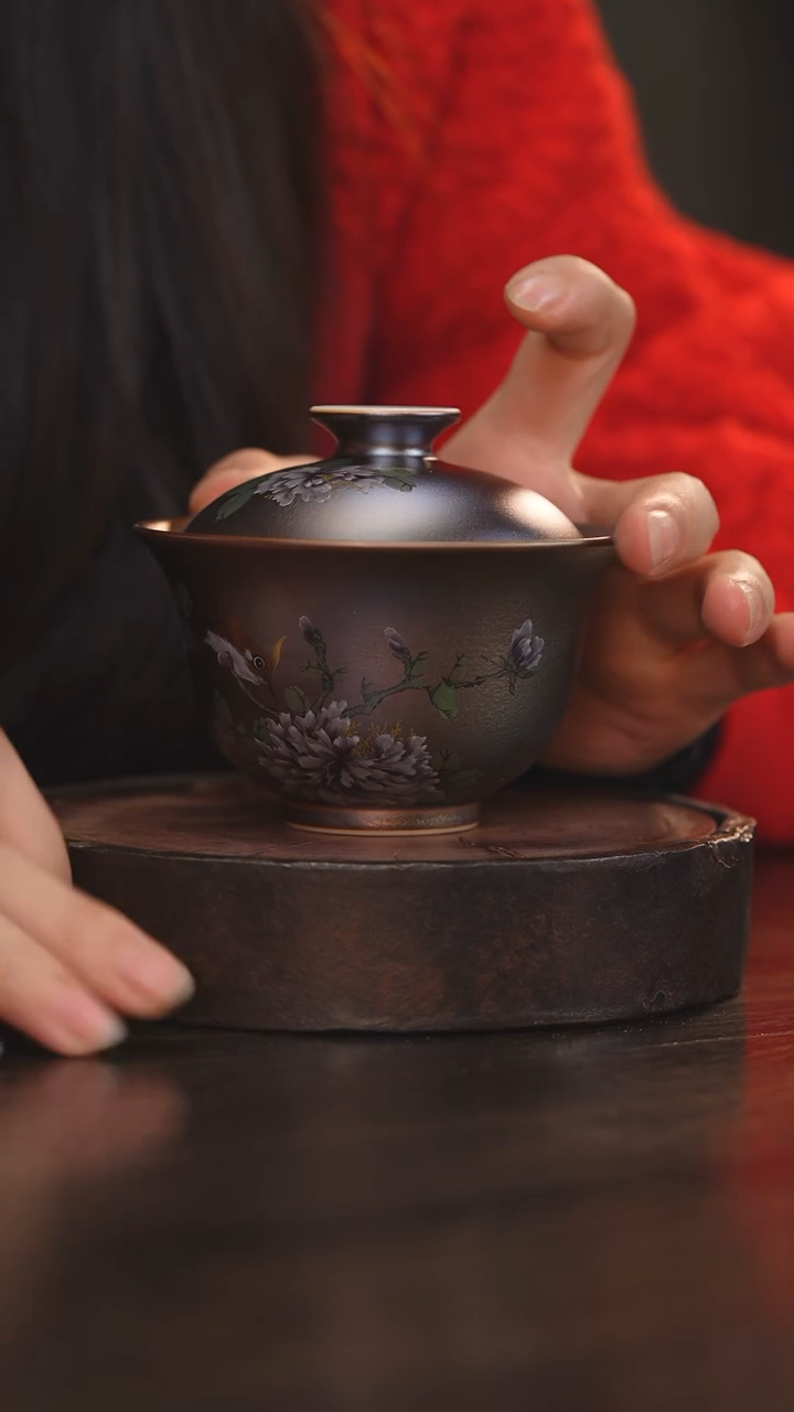 【闪购商品】杯78柴房陶瓷丨窑宝花鸟盖碗