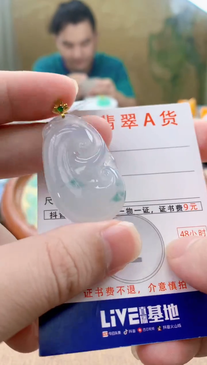 颈饰18K金镶嵌翡翠天然A货翡翠挂件