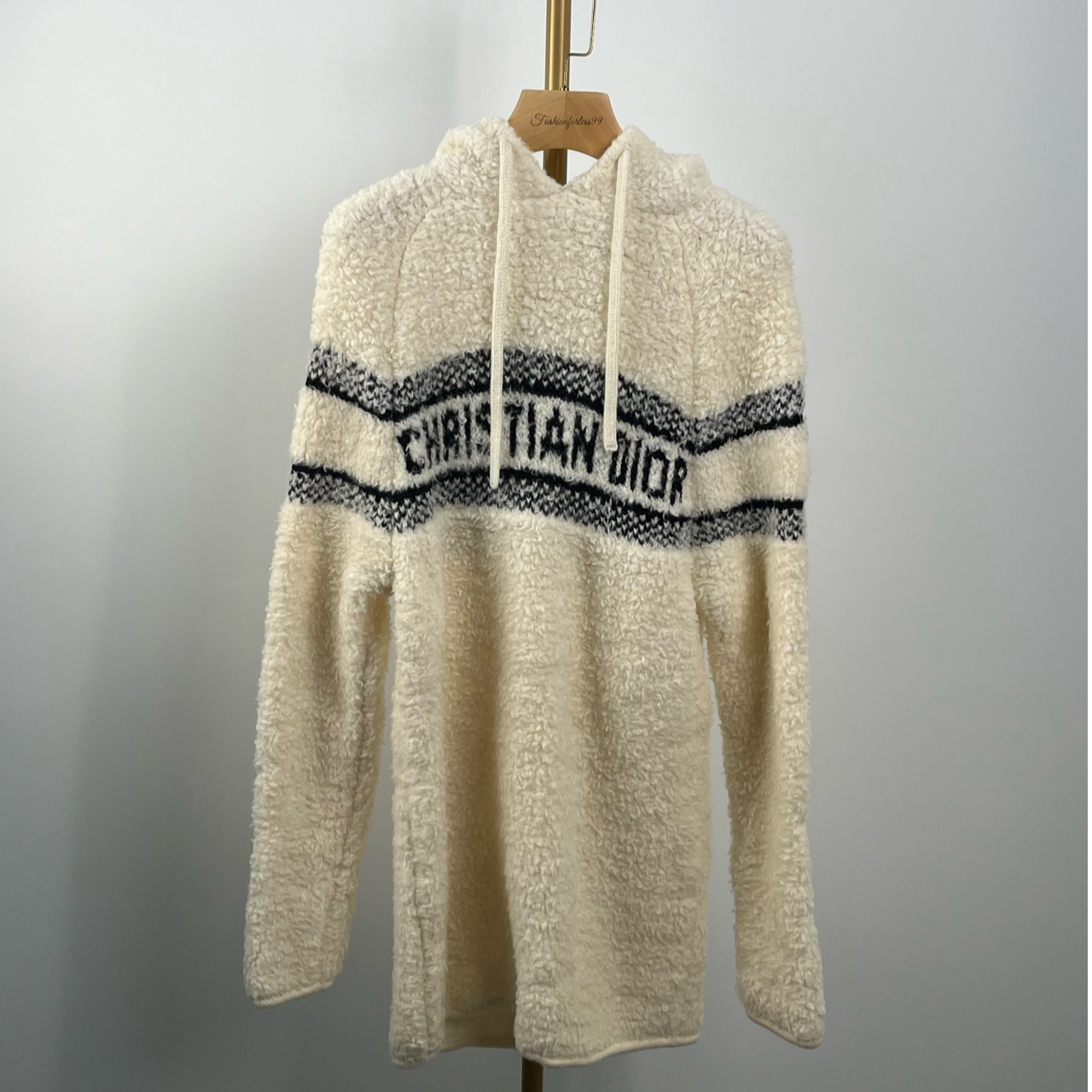 99新 DIOR/迪奥 白色条纹字母logo连帽羊毛卫衣 XS  11223338