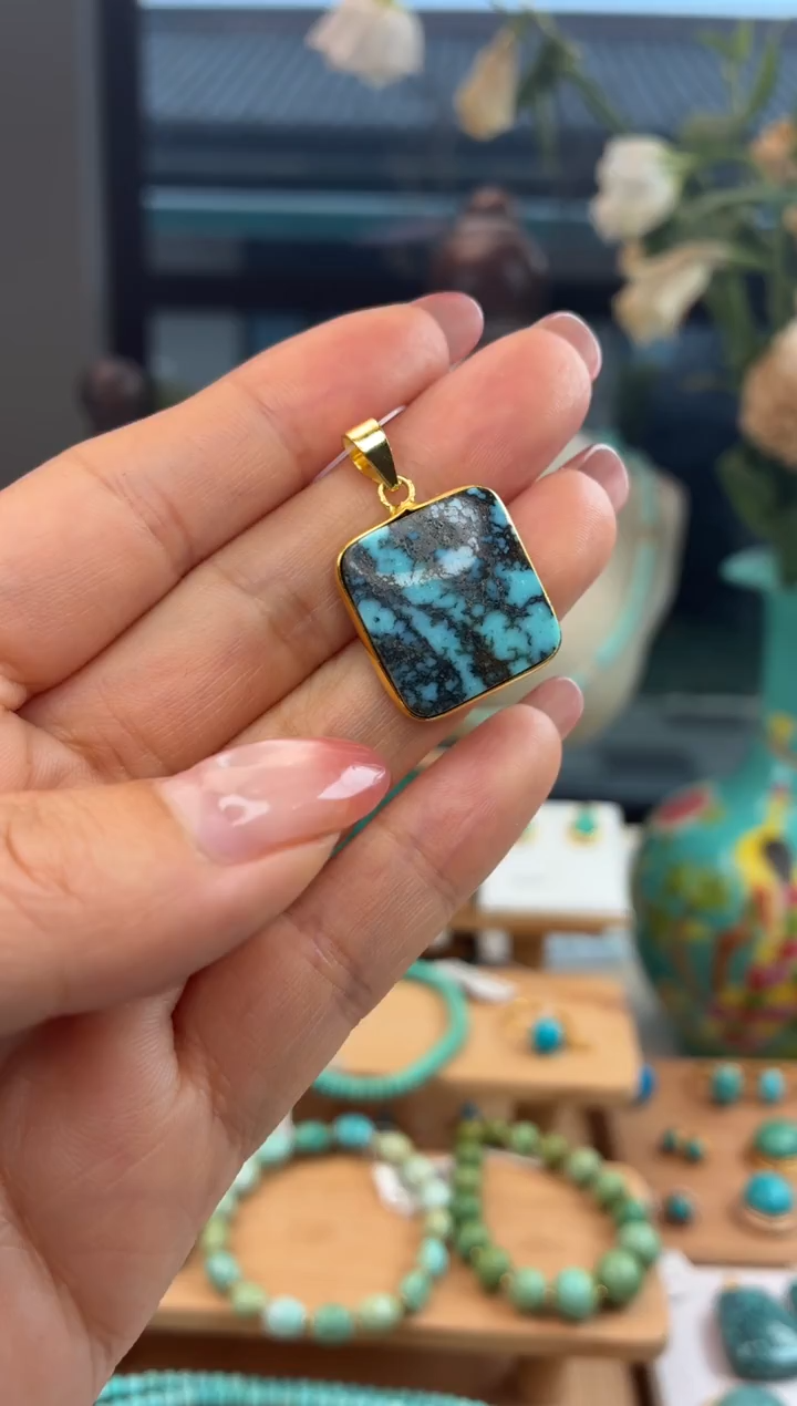 银S925镀金镶嵌绿松石吊坠(不含链)1