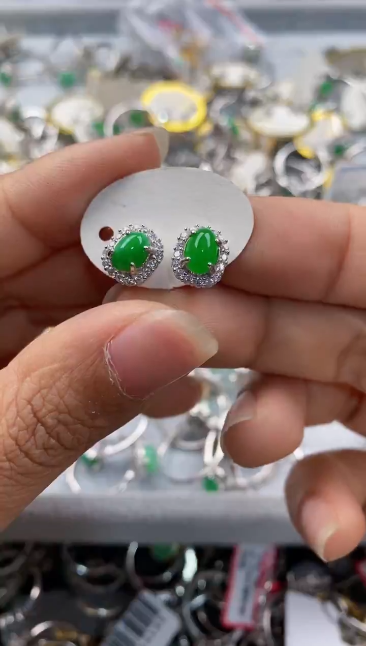 银S925镶嵌戒指翡翠555--9