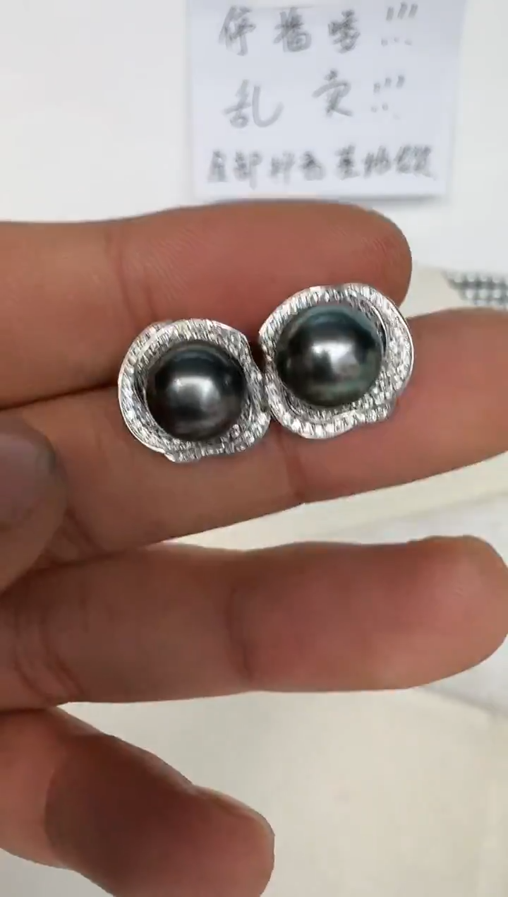 银S925镶嵌耳饰海水珍珠耳钉