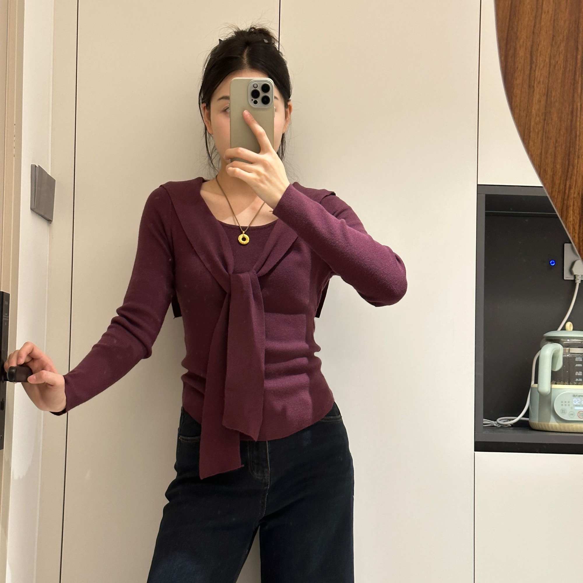 四色绑带披肩针织长袖上衣（穿到120斤衣长56）