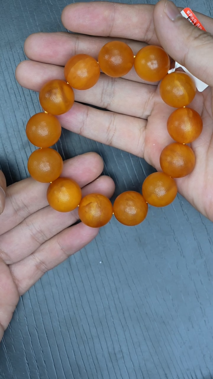【闪购商品】琥珀裸石未镶嵌老蜡橘皮手串