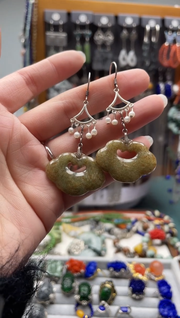 【闪购商品】翡翠耳饰银S925镶嵌饰品