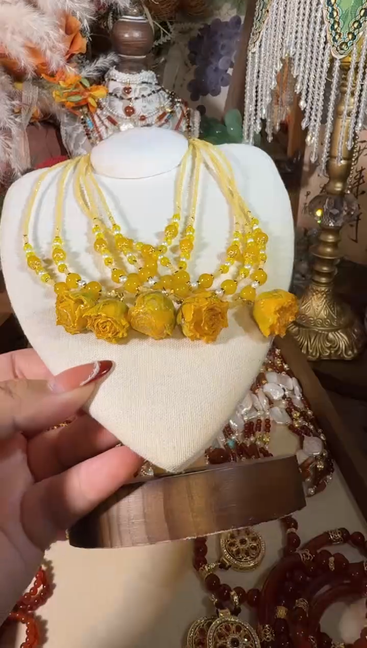 未镶嵌项链玛瑙/玉髓黄玫瑰 016