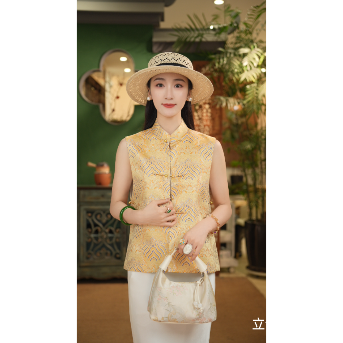 聆夏质造【欣欣向荣】 宋锦新中式马甲女中国风马甲无袖背心盘扣