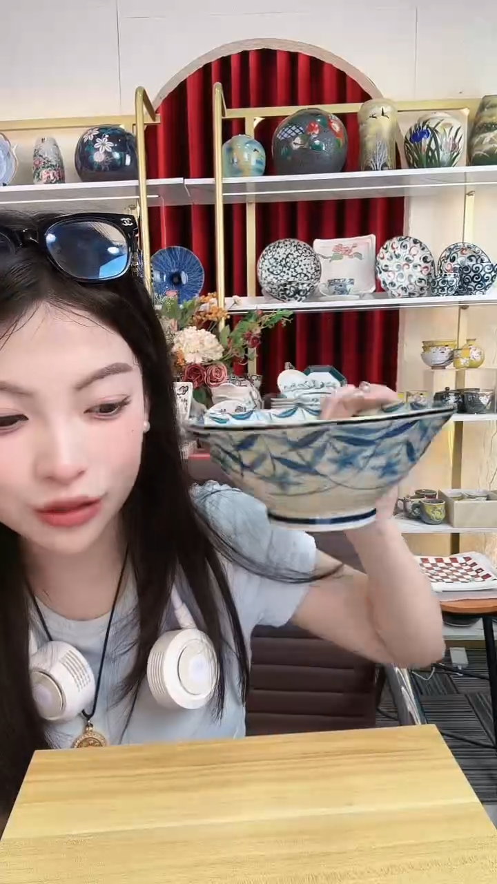 陶瓷黄泥桔梗17.5cm斗笠面碗一个