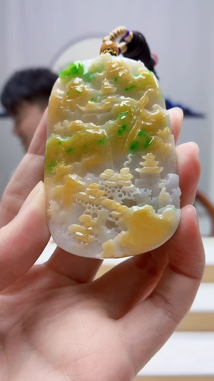 未镶嵌定制翡翠5060zm-毛货挂件山水114