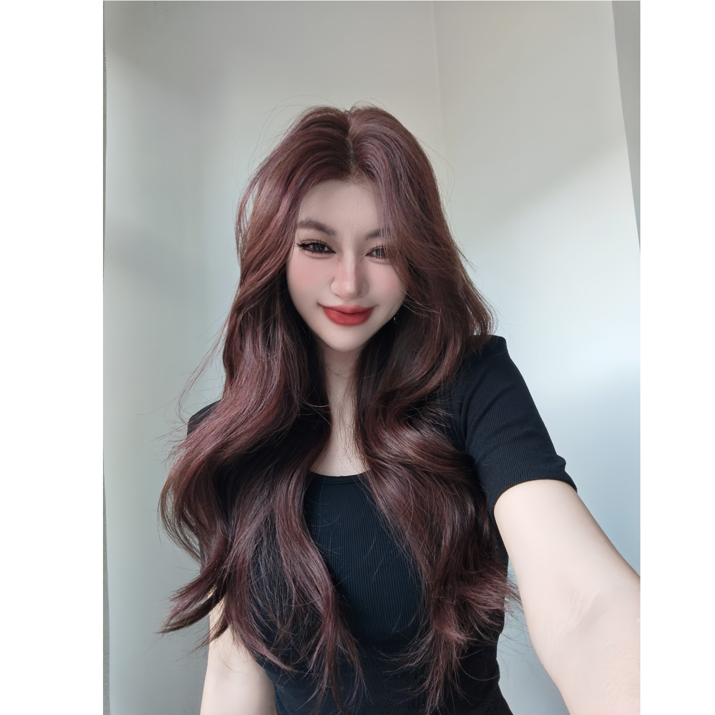 【红棕千金】红棕色65cm波浪卷优质发丝随意分缝蕾丝假发