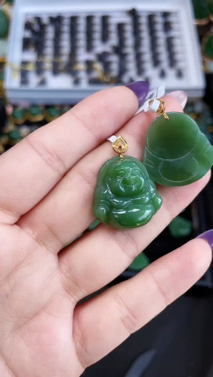 【闪购商品】和田玉吊坠18K金镶嵌多样性发一