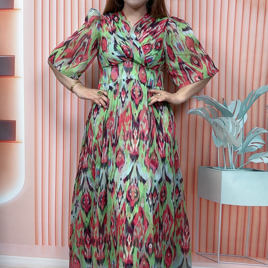 时尚白搭显瘦气质大码新款民族风和田艾特莱斯连衣裙