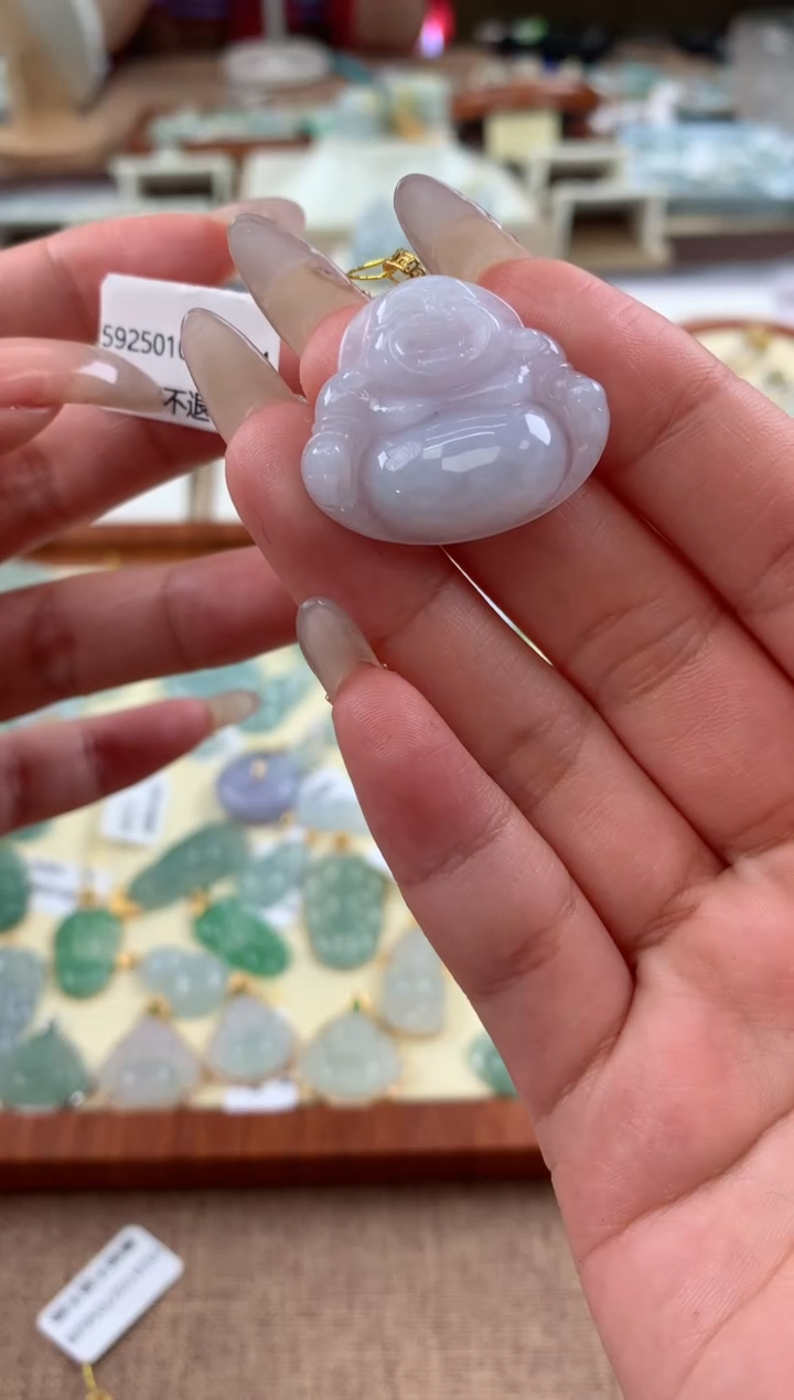 【闪购商品】翡翠颈饰18K金镶嵌天然A货翡翠挂件