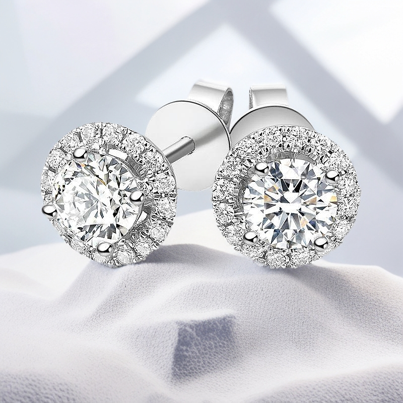 【合成/培育】【圆包耳钉】特价钻石耳钉显大钻石耳钉