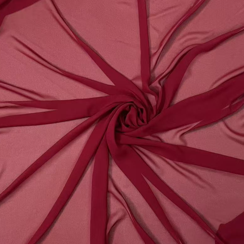【深酒红色珍珠纱乔其纱】连衣裙面料里料丝巾围巾布料雪纺