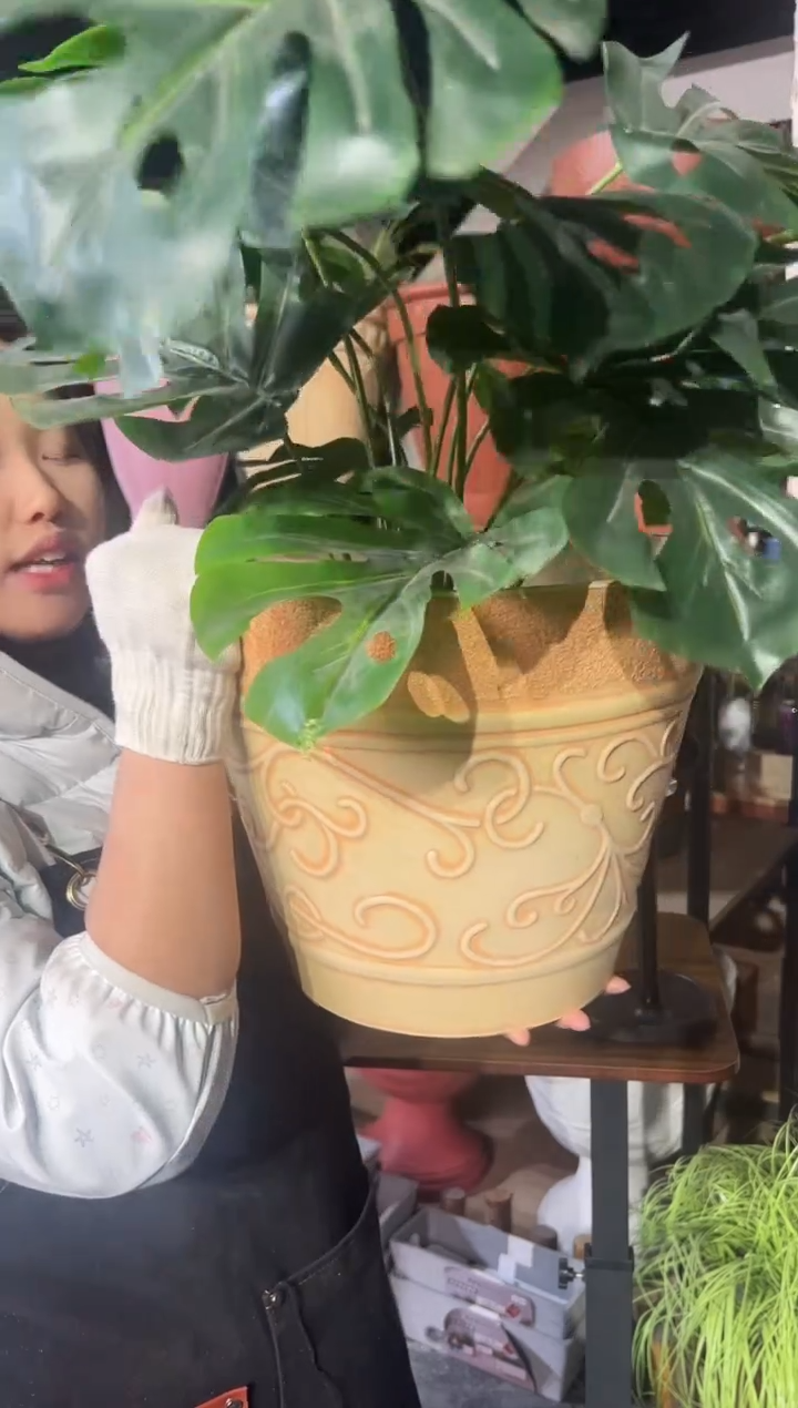 33*26/12E33/象牙色手工浮雕强体花盆