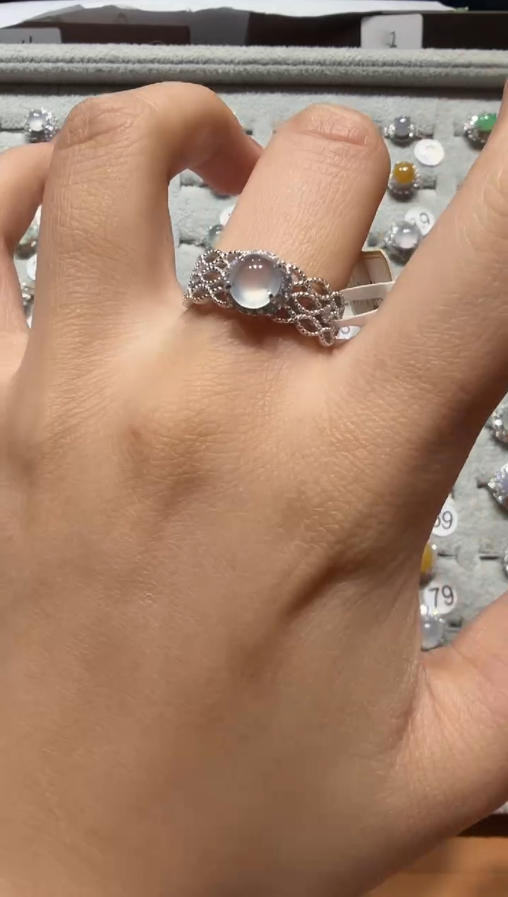 银S925镶嵌戒指翡翠缅甸A货翡翠戒指