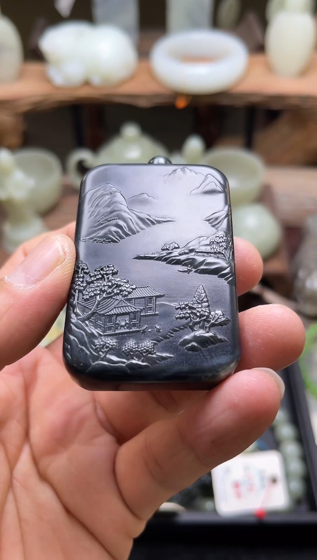 【闪购商品】和田玉吊坠未镶嵌毛毛矿青花 山水无事牌9003181