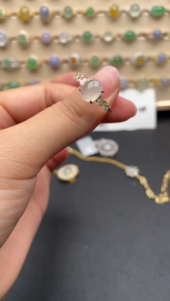 银S925镶嵌戒指翡翠一物一证一礼盒