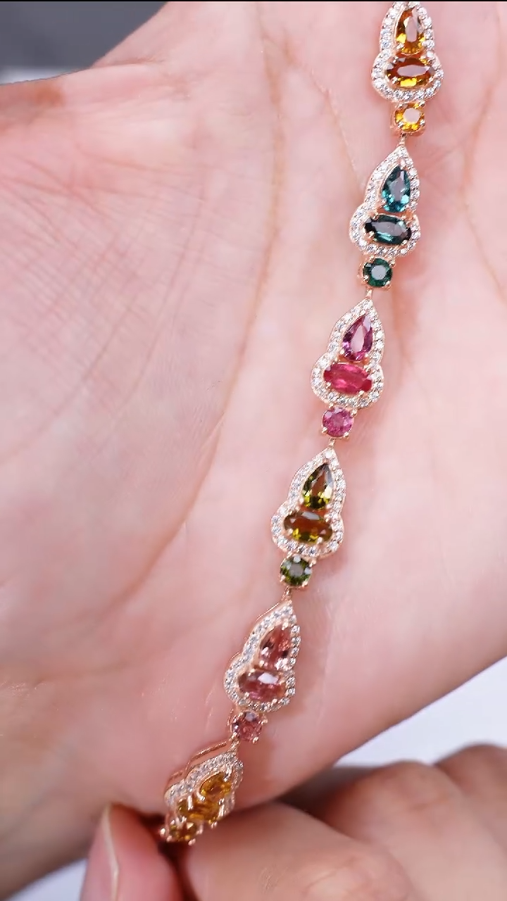 手链银S925镶嵌碧玺手链