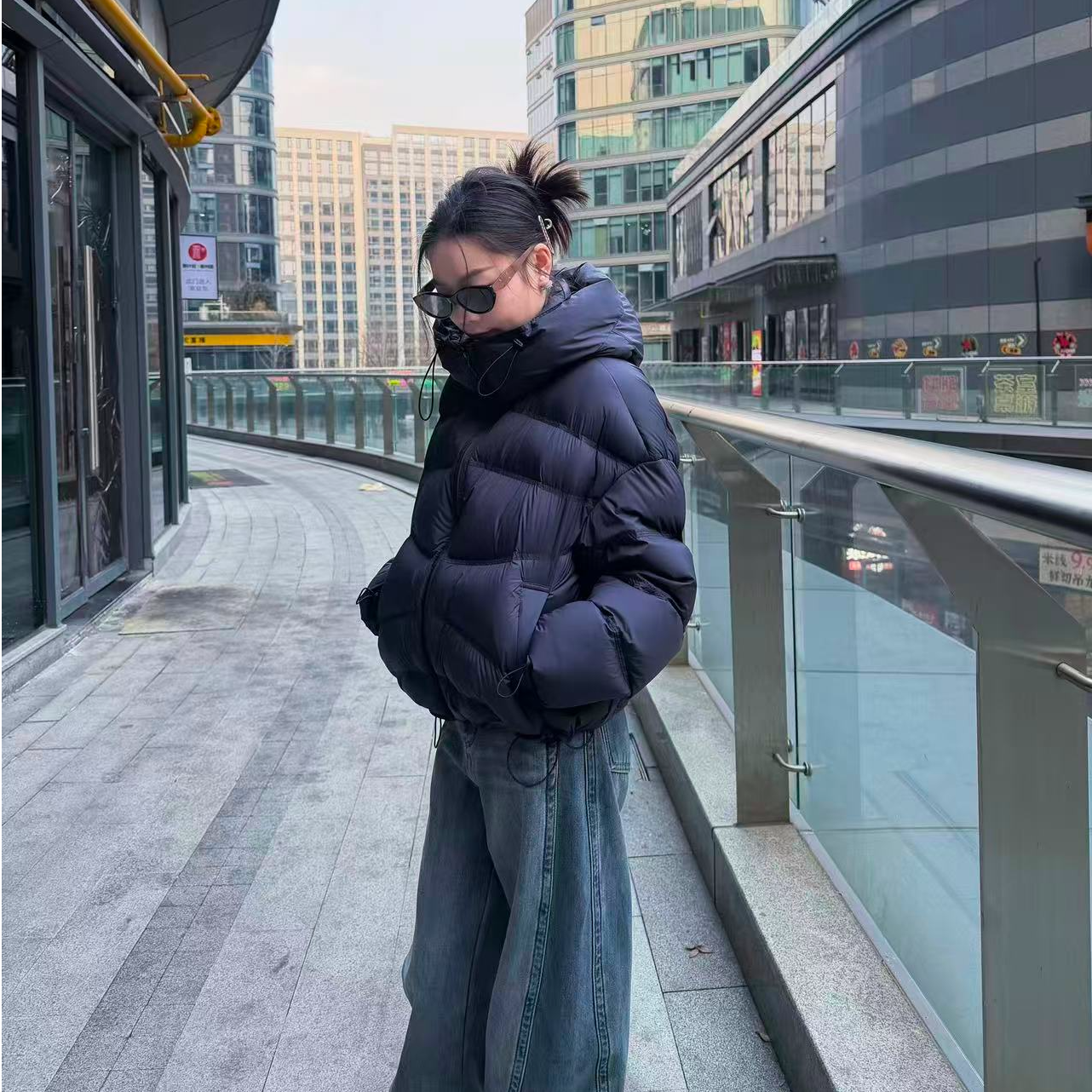 95鹅绒泡芙韩系冬季波浪连帽羽绒服女短款宽松百搭外套