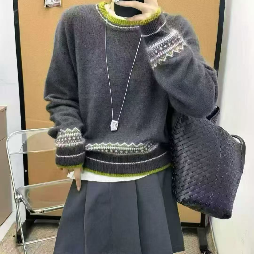 【秋香~】绿边精纺2025新款套头百搭针织套头百搭A698