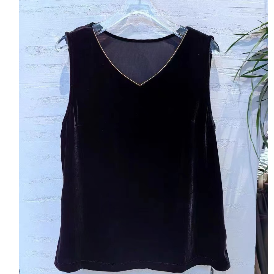 【锦衣服饰】妮2811 V领丝绒黑色背心