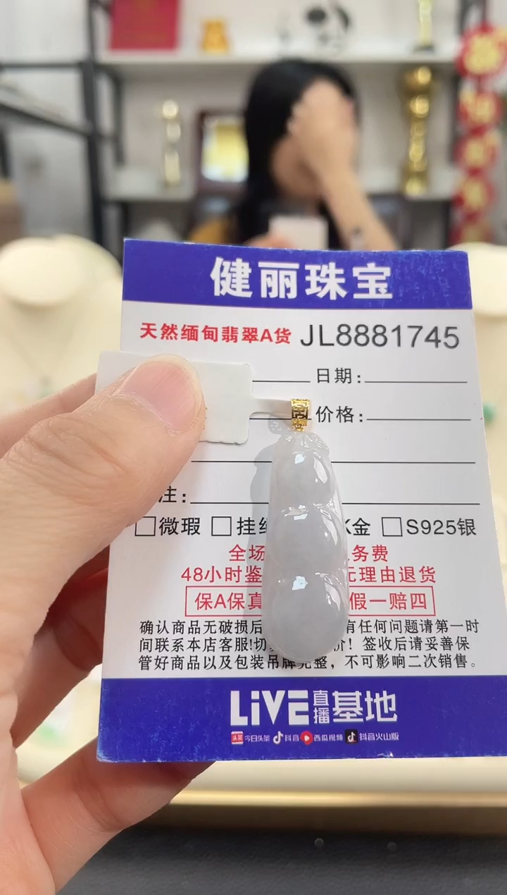 颈饰18K金镶嵌翡翠天然缅甸翡翠A货 富贵豆(一物一证)+银链