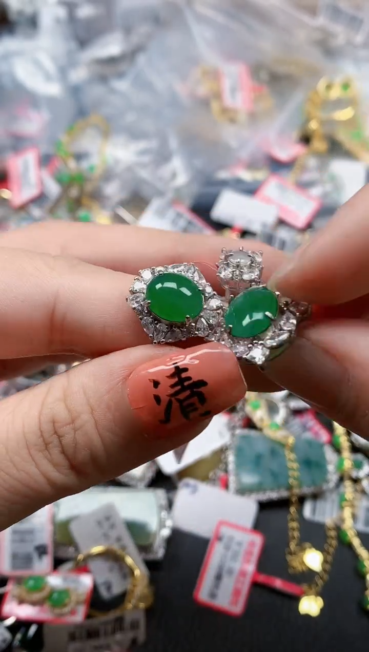 银S925镶嵌戒指翡翠天然A货缅甸翡翠