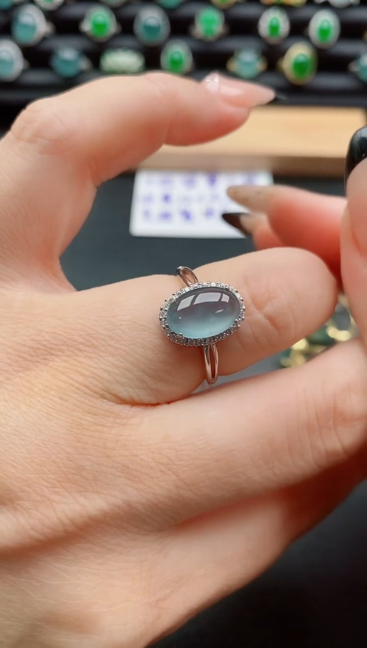 银S925镶嵌戒指翡翠1