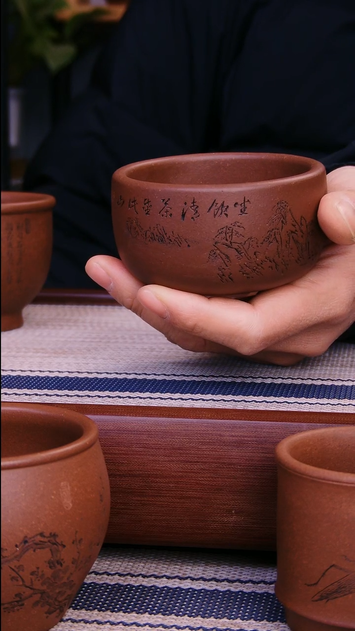 茶杯紫砂米**光深井紫泥杯子