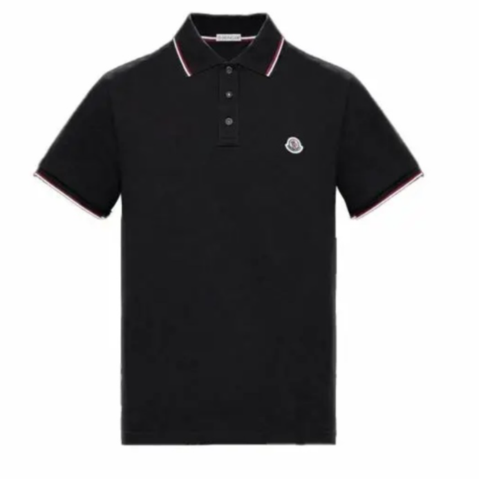 未使用 MONCLER 盟可睐 Logo徽标针织条纹短袖Polo衫 男款 黑色