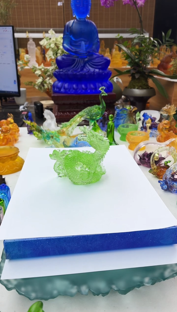 手工艺品琉璃绿色青龙摆件