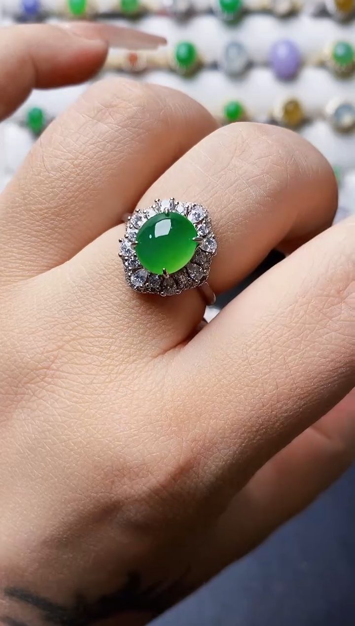 银S925镶嵌戒指翡翠0495